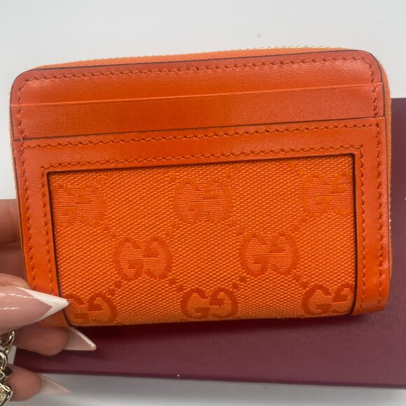 Gucci Bright Orange Leather And Canvas Wallet - Picture 2 of 7